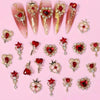 3D Red Heart Nail Art Charms with Gold Base (30-Piece Set)