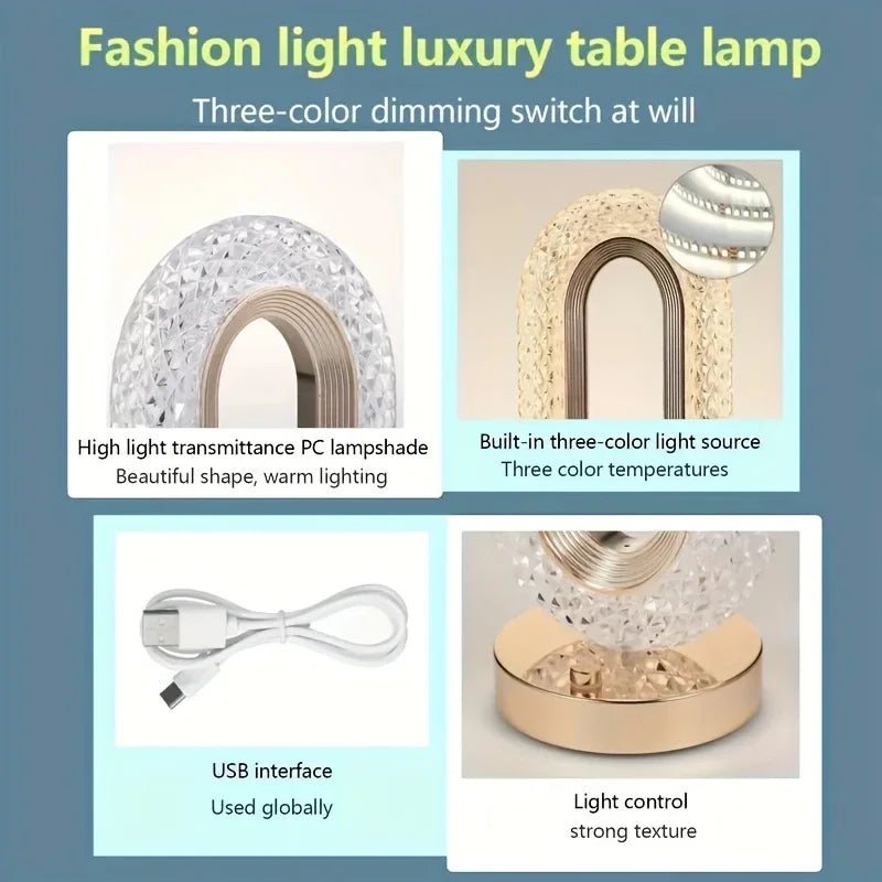 Lampe de Bureau Rechargeable USB en Cristal