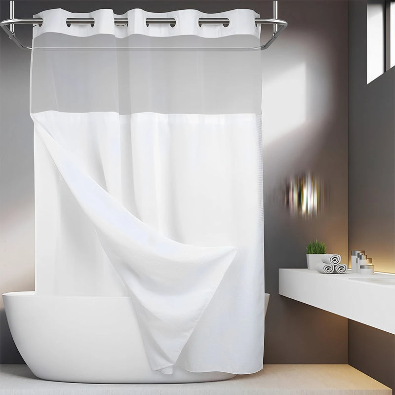 Double-Layer Waterproof Shower Curtain with Snap-In Liner