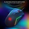 A dark gray Redragon M616 RGB gaming mouse with vibrant blue and green lighting effects.