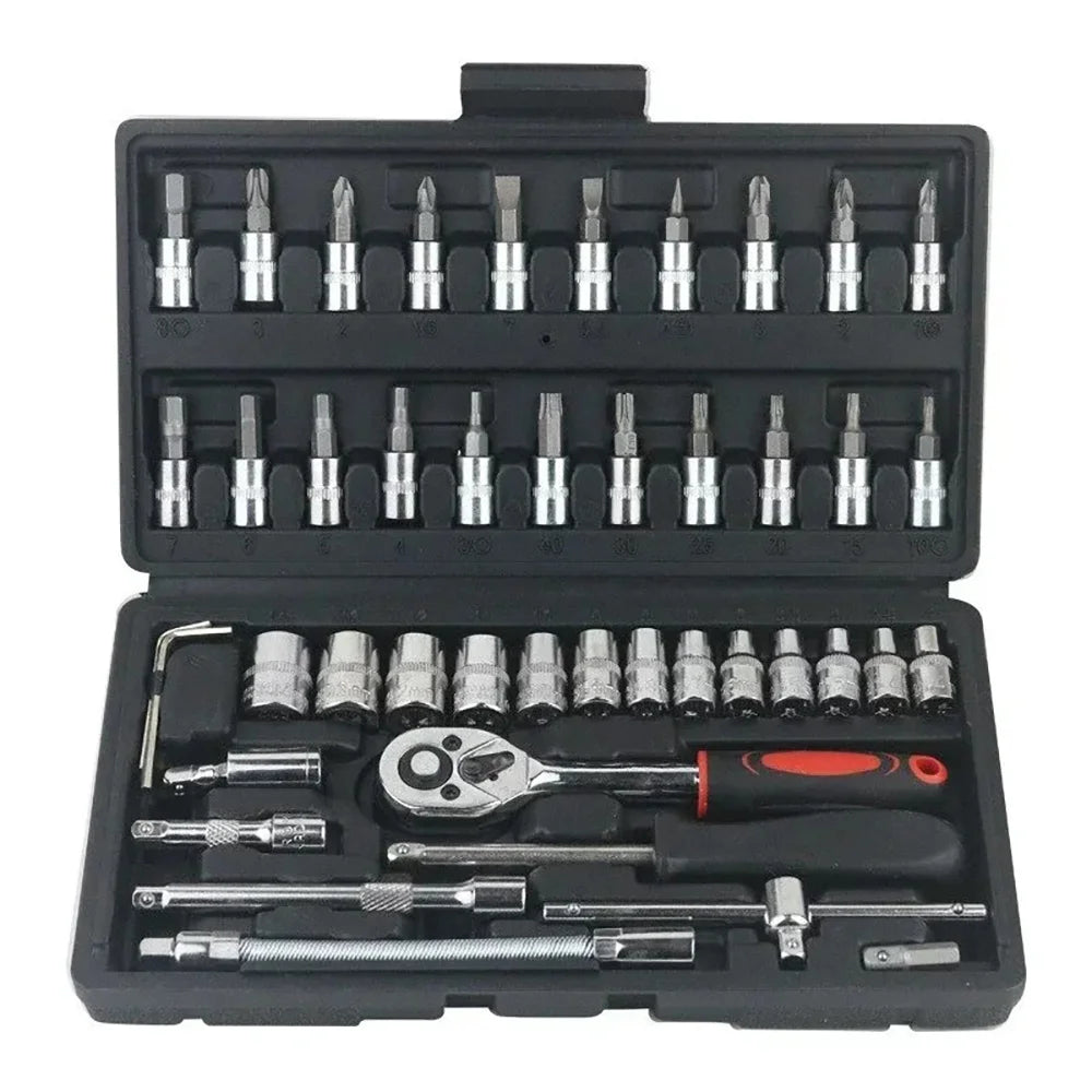 46-Piece Ratchet Socket and Bit Tool Set with Carrying Case