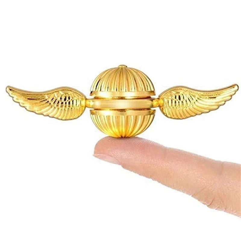 Golden metal angel wings fidget spinner with a spherical top