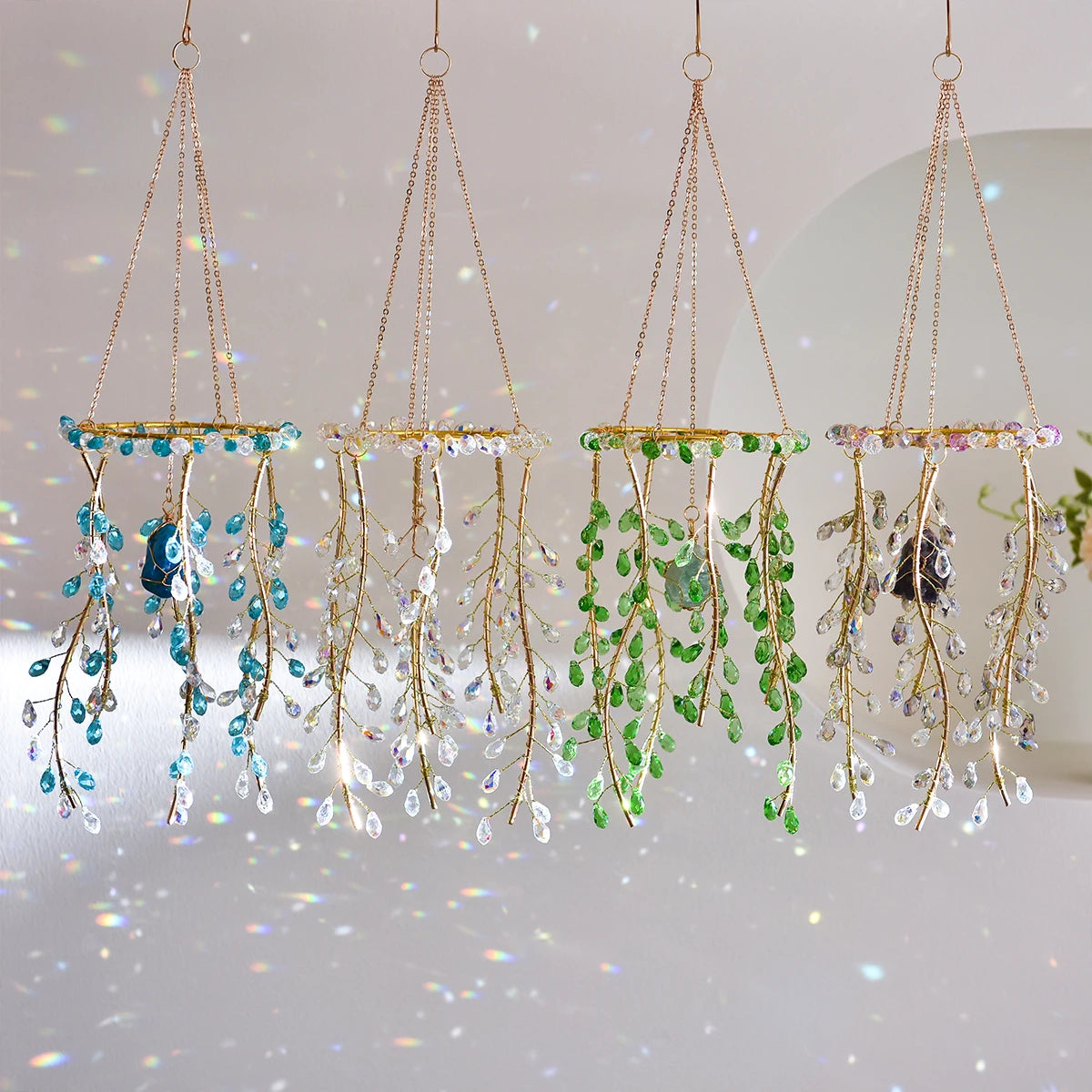Crystal Willow Suncatcher Wind Chime in Natural Stone Finish