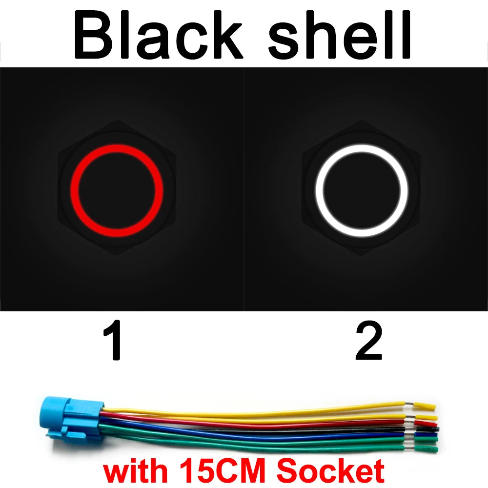 Zwei schwarze LED-Tasterschalter mit 15 cm Steckern nebeneinander