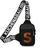 Black canvas chest bag with a wide strap featuring the text KUCHEN&BAG.1980