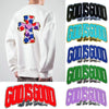 Various embroidered God Is Good all the time chenille patches in black, blue, and green colors