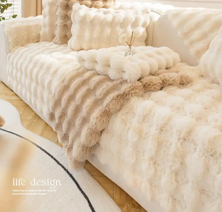 Plush Rabbit-Feel Sofa Cover with Anti-Slip Backing
