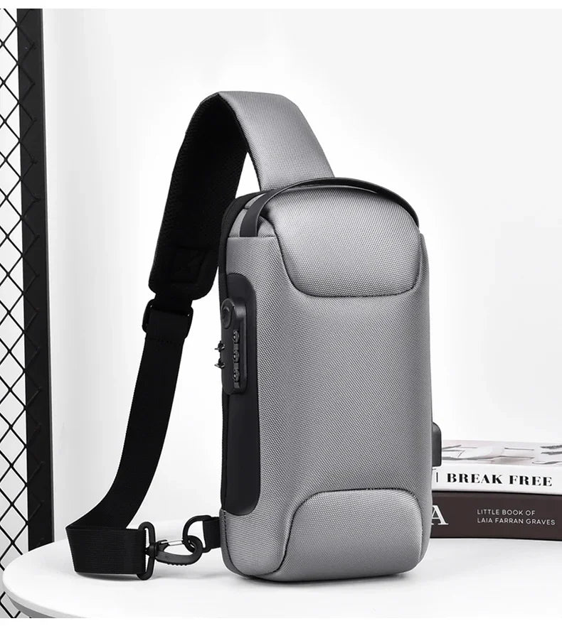 Bolso cruz sling gris para hombre multifunción y antirrobo