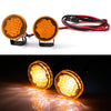 Two orange LED headlight and spotlight units with attached wiring for RC crawler trucks