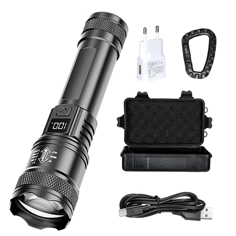 Rechargeable LED Flashlight with LCD Display and Zoom