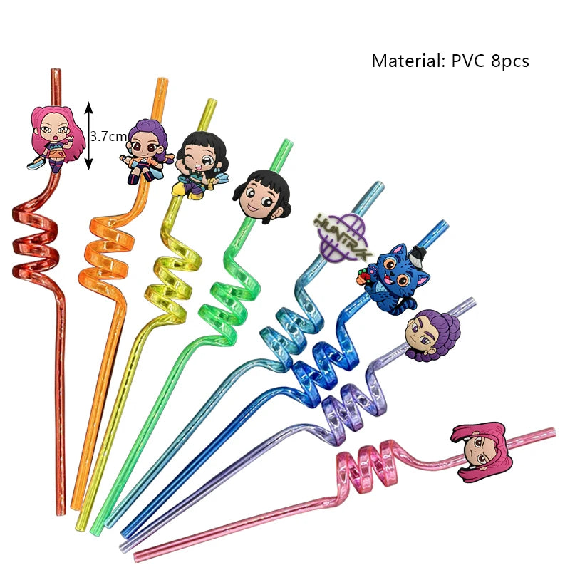 A set of 8 PVC pipe decorations featuring various characters and colors for a music-themed birthday party.