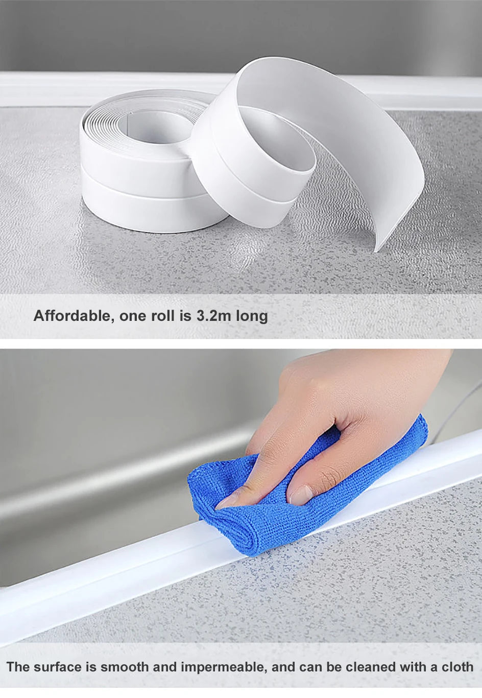 Rolle weißes selbstklebendes Silikondichtband wird zur Abwischung einer Oberfläche verwendet.