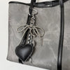 Cute Bow Bag Charm Keychain with Heart Pendant