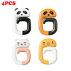Four panda-themed portable bag hooks in white, black, and orange colors