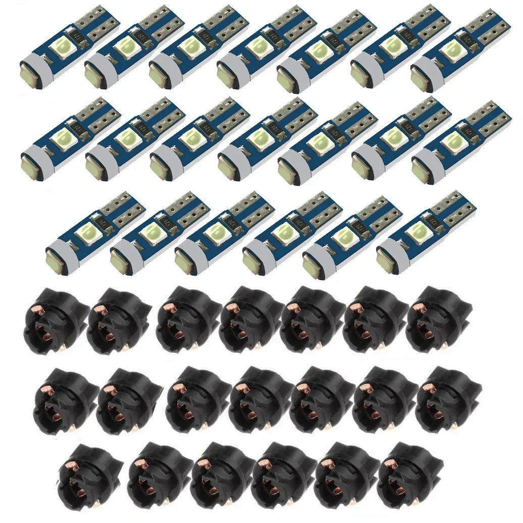 A pack of T5 LED instrument panel bulbs with twist lock bases.