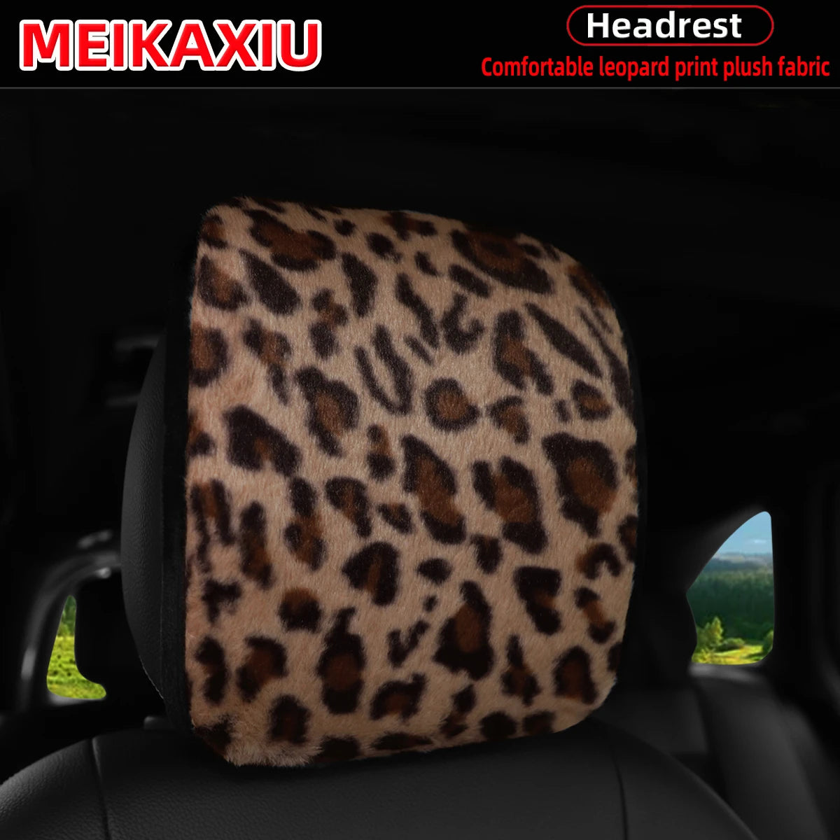 Leopard Print Plush Car Headrest Cover, Set of 2