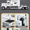 A detailed 1:24 scale diecast model of a Peterbilt 389 heavy truck featuring pull-back action, sound, and lights.