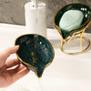 Leaf-Shape Self-Draining Soap Dish with Metal Bracket