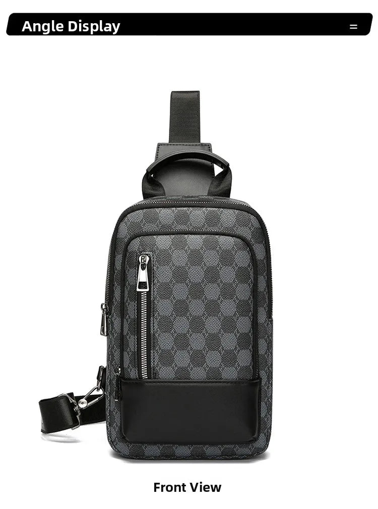 Men's Waterproof PU Leather Crossbody Bag with Geometric Pattern