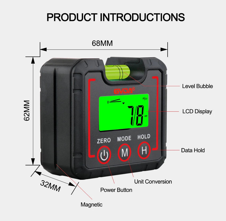 Digital Angle Gauge and Inclinometer with Magnetic Base