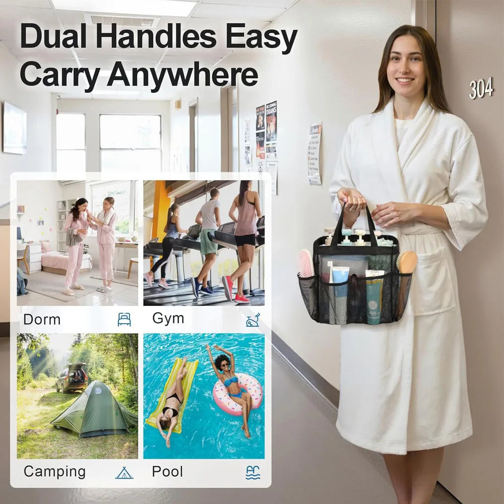 Mesh Shower Caddy with 8 Pockets and Handles