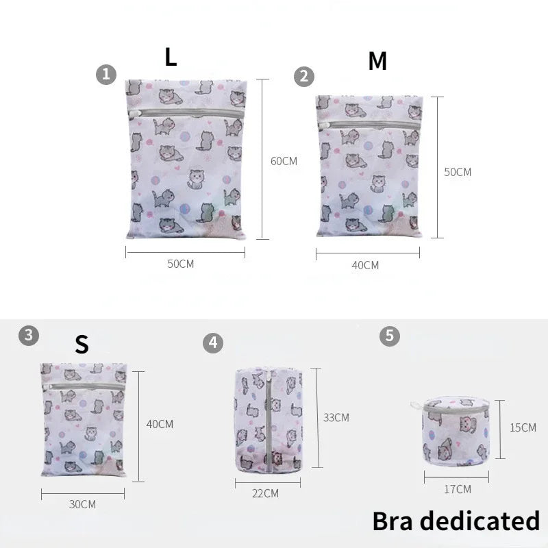 Cat Face Mesh Laundry Bag with Zipper for Delicates