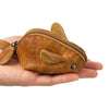 A genuine leather cartoon mouse coin purse is held in a hand.