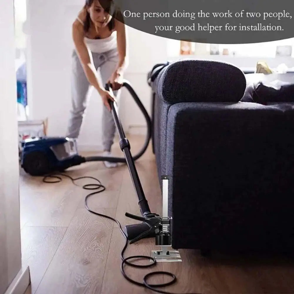 A person is using an adjustable tile leveling lifter for installation on a floor.