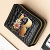 Alphabet Flower Double-Zip Card Wallet with Secure Clasp