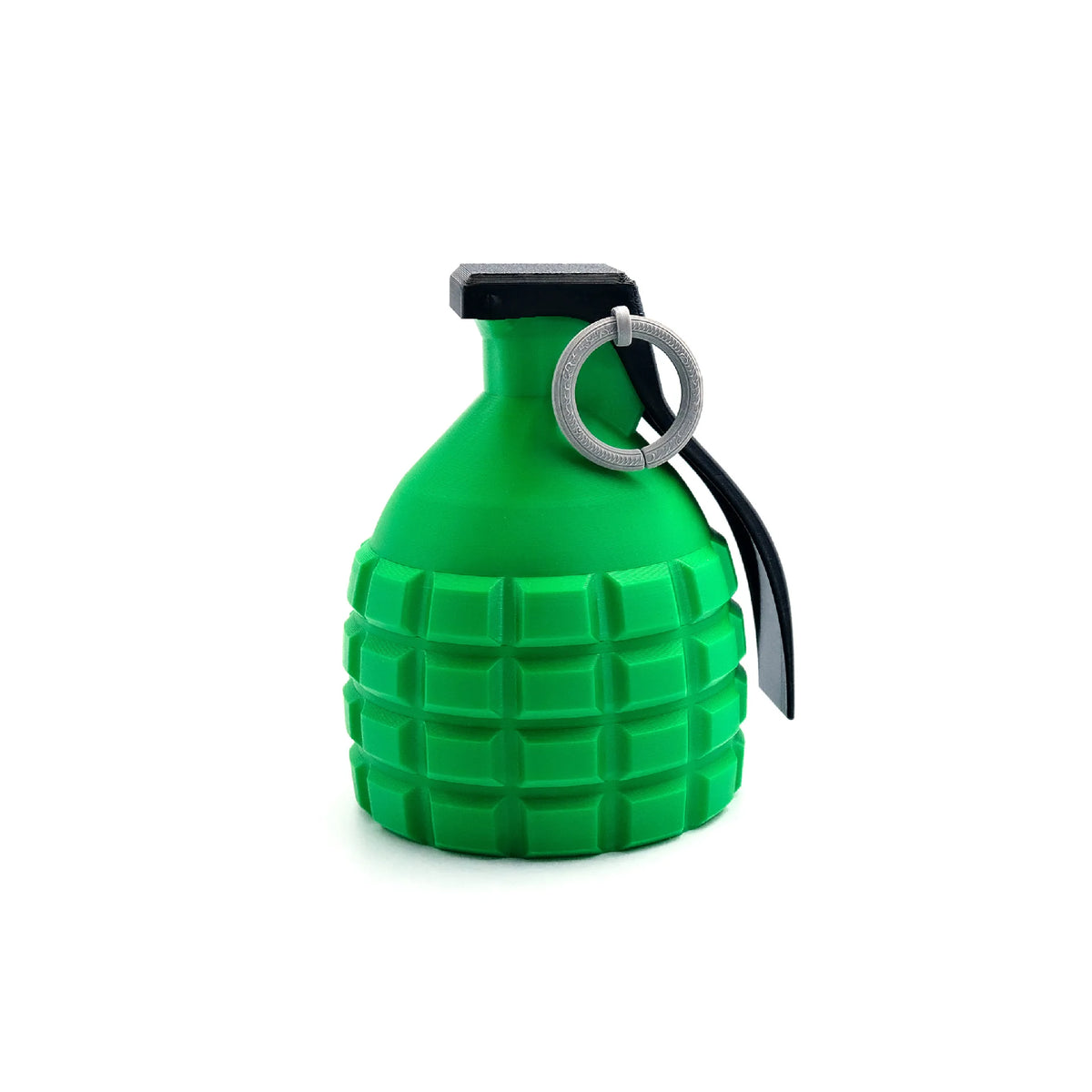 A green towel ball cover protector with a black strap and silver ring.