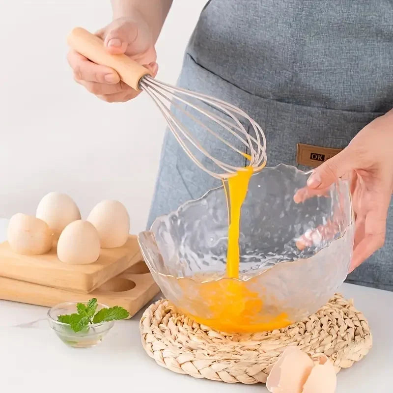 Ensemble de 12 Ustensiles de Cuisine en Silicone avec Manches en Bois