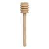 A natural wood honey dipper stick with stacked, rounded segments.