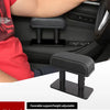 A black car elbow armrest bracket is shown installed in a vehicle interior.