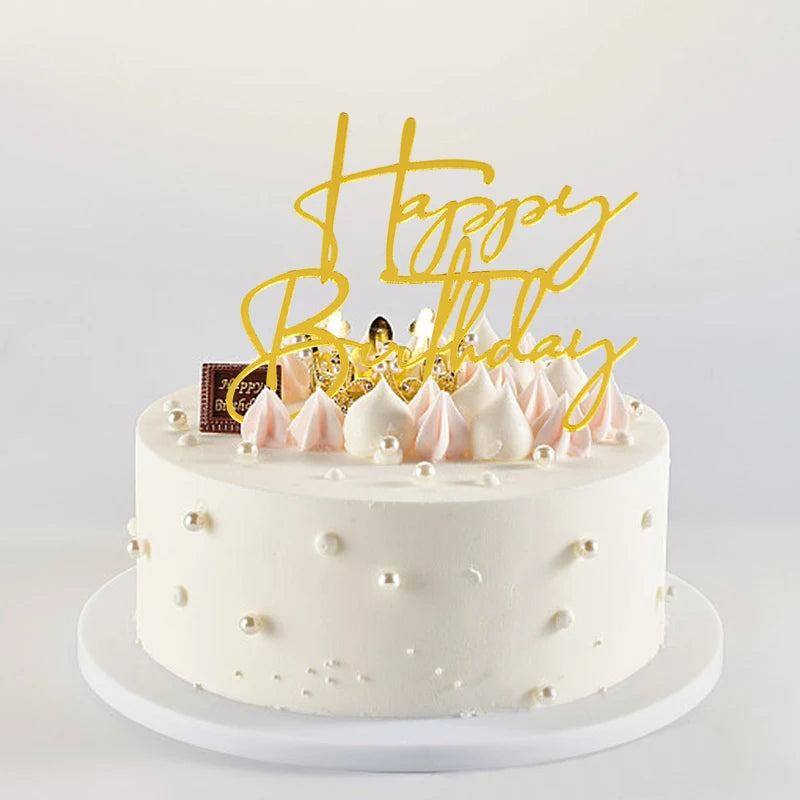 Golden Acrylic Happy Birthday Cake Topper