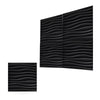Black textured wall panels with undulating, wavy lines for modern accent wall decor