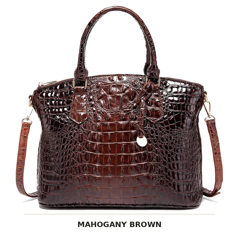 Vintage Croc-Embossed Structured Satchel Handbag
