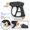 Black high-pressure foam cannon with a 1/4 quick connector and nozzle set components
