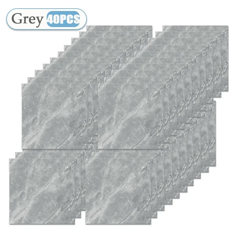 Grey self-adhesive waterproof tile stickers, 40 pieces, shown in a textured pattern.