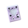 A purple photo album cover featuring a heart cutout design surrounded by cute bear and star graphics.