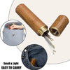 A wooden sewing needle kit showing a large wooden rod and several stainless steel self-threading needles.