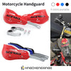 Red motorcycle handguards for Acerbis brand available in multiple colors and mounted on a handlebar.