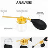 A glass container with a metal nozzle and a detachable silicone airbag for dispensing hair fiber powder.