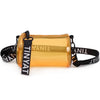 A clear stadium-approved crossbody bag with an adjustable black strap.