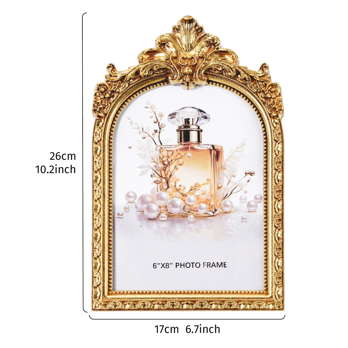 European Retro Arch Photo Frame with Golden Lace Design