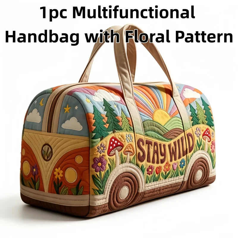 Vintage Van Print Quilted Duffle Bag