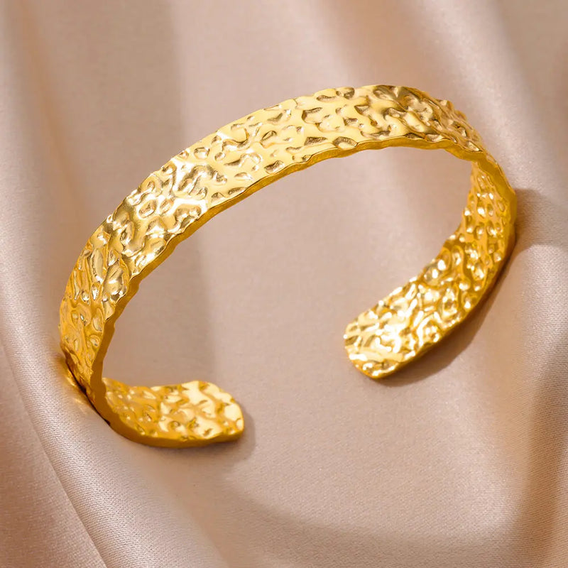Adjustable Gold-Tone Stainless Steel Cuff Bracelet