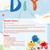 A DIY crochet pattern sheet showing stitch instructions and note examples for creating cute animal and plant projects.