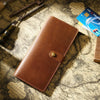 Vintage Leather Long Bifold Wallet with Snap Closure