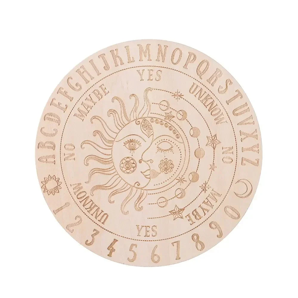 Wooden Pendulum Board with Celestial Design for Divination and Home Decor