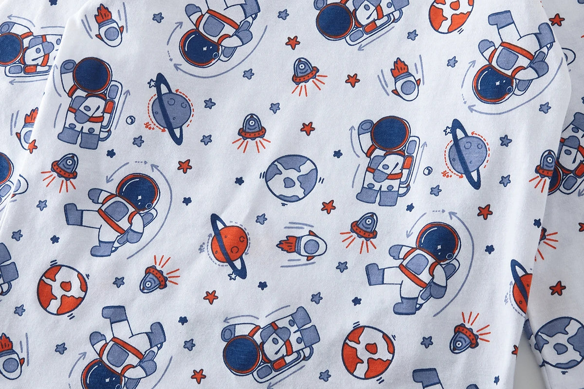 Kids' Cotton Cartoon Astronaut Pajama Set